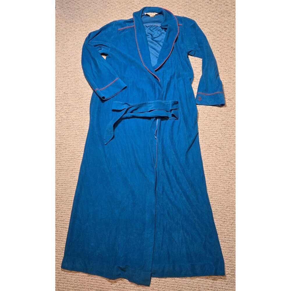 Vintage Christian Dior Monsieur Bathrobe Robe Blue Red Velour Size Petite